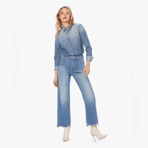 Mother Superior The Rambler Ankle Chew Post No Bills Blue Wide Leg Crop Jeans - Picture 17 of 17